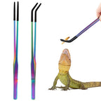 Stainless Steel Reptile Feeding Tongs — Straight & Curved Set with Rubber Tips