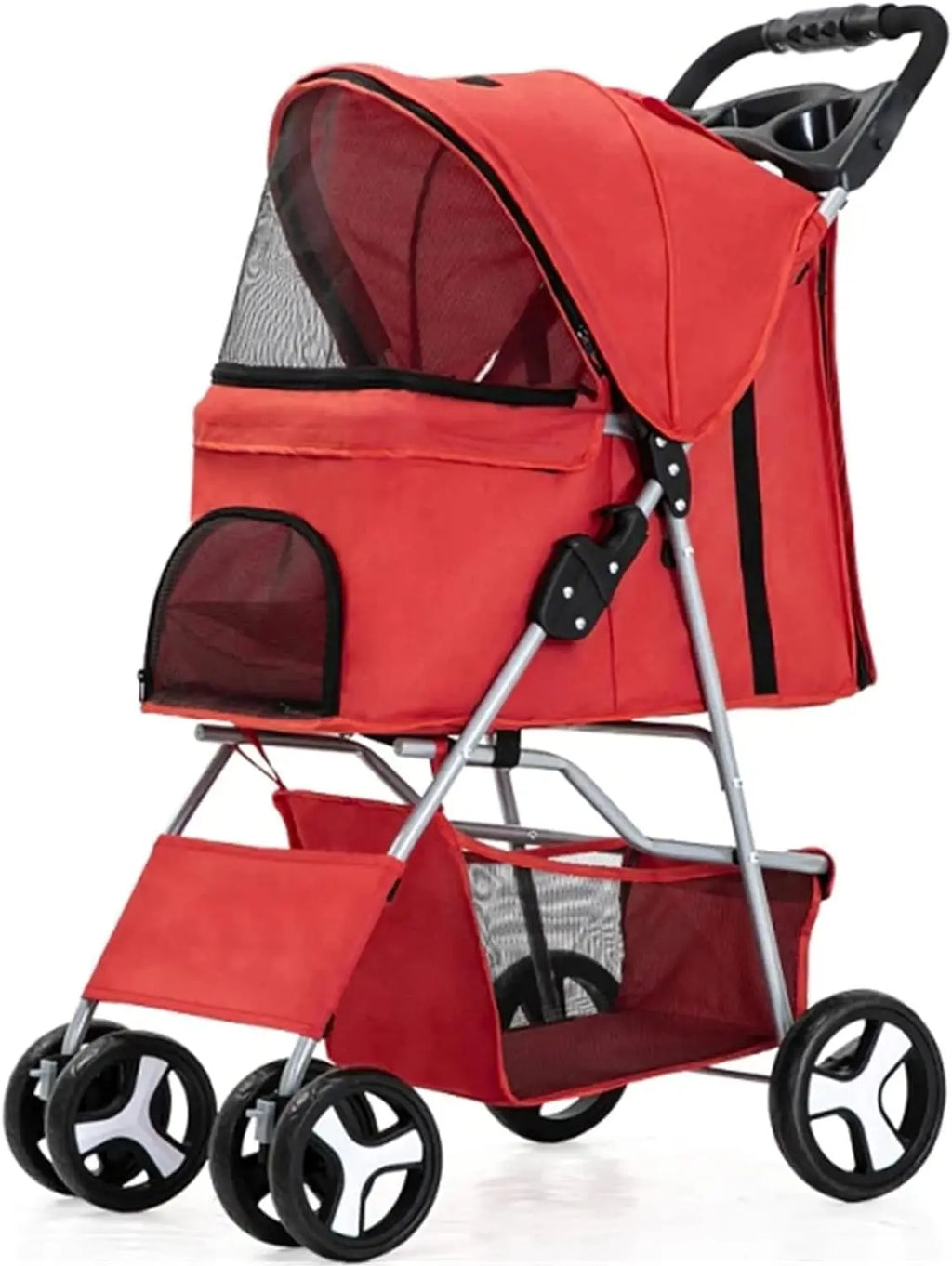 4-Wheel Pet Jogger Stroller with Cup Holder & Storage Basket — Travel Pushchair for Small & Medium Dogs & Cats