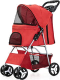 4-Wheel Pet Jogger Stroller with Cup Holder & Storage Basket — Travel Pushchair for Small & Medium Dogs & Cats