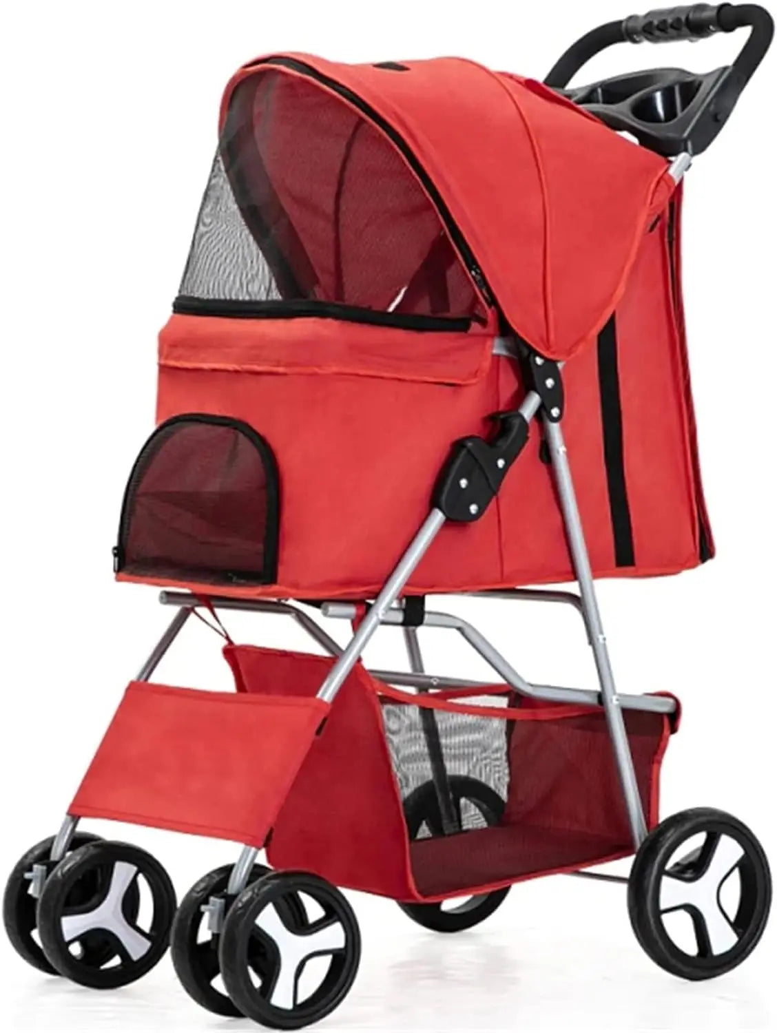 4-Wheel Pet Jogger Stroller with Cup Holder & Storage Basket — Travel Pushchair for Small & Medium Dogs & Cats