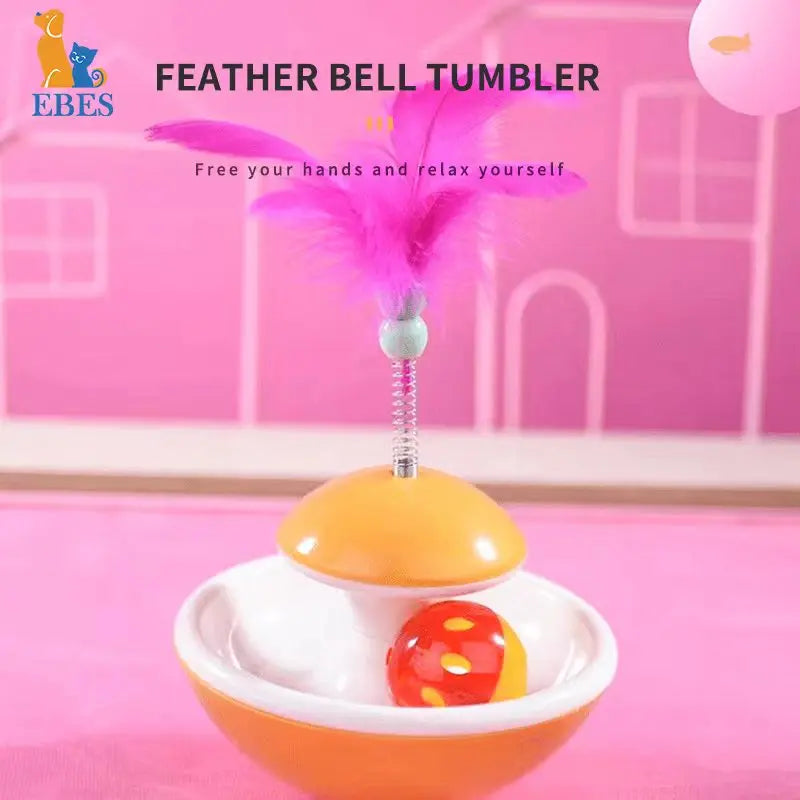 Self-Righting Feather Tumbler Cat Toy — Wobble & Bell Kitten Toy
