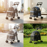 Pet Stroller with Breathable Mesh Canopy Collapsible Pet Stroller with Canopy Carrier 4-Wheel Safe for Small Dogs, Daily Walks