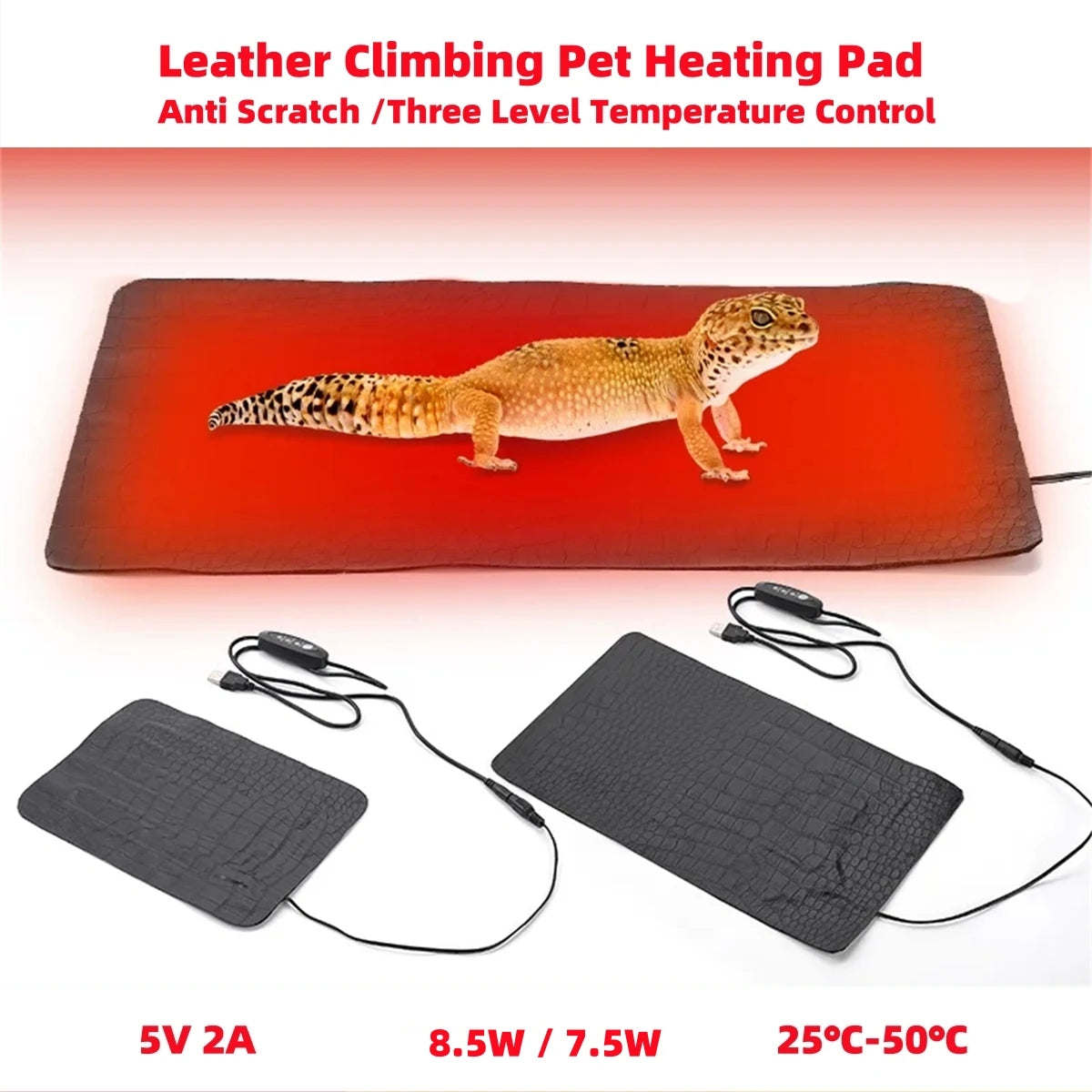 USB Leather Heating Pad — 3-Level Anti-Scratch Warmer for Reptiles & Small Pets