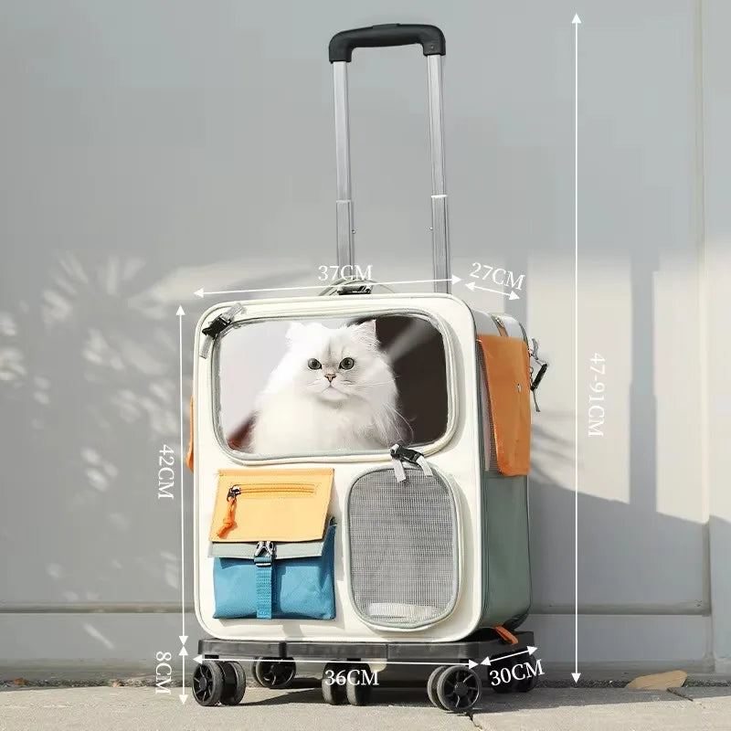Wheeled Pet Carrier Backpack with Feeding Window & Large Storage