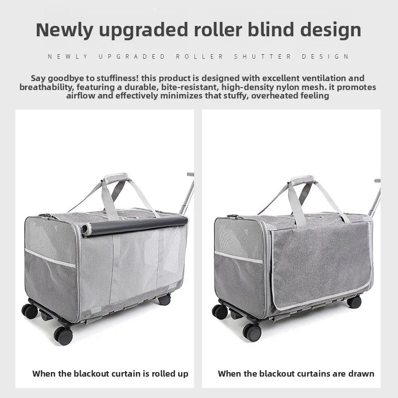 Dual Compartment Multifunctional Pet Stroller with Folding Rolling Cart for Outdoor Travel