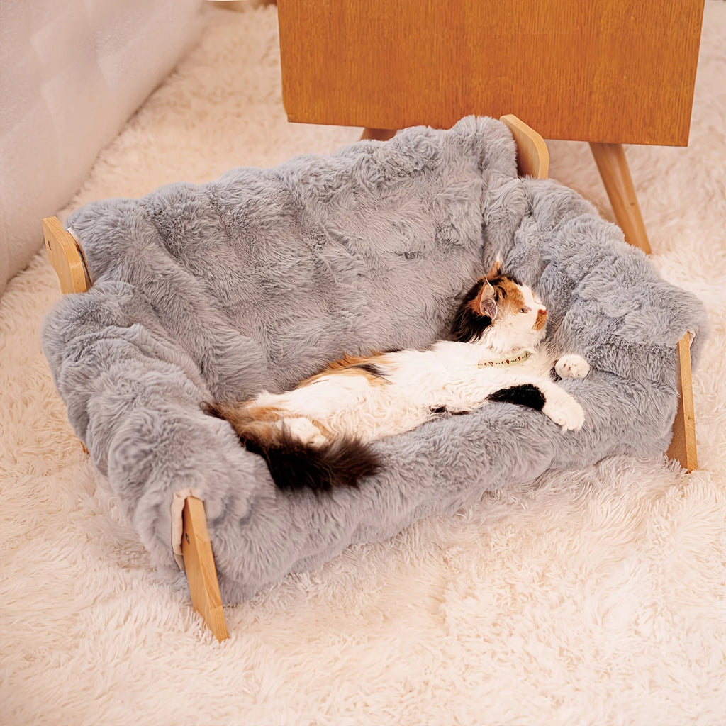 Raised Solid Wood Pet Couch Bed for Cats & Small Dogs
