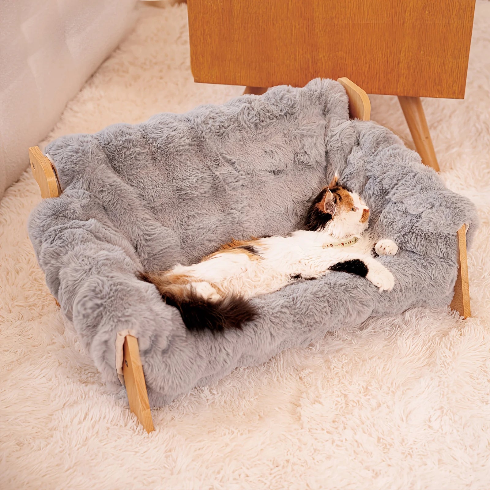 Raised Solid Wood Pet Couch Bed for Cats & Small Dogs