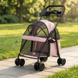 Pet Stroller with Breathable Mesh Canopy Collapsible Pet Stroller with Canopy Carrier 4-Wheel Safe for Small Dogs, Daily Walks
