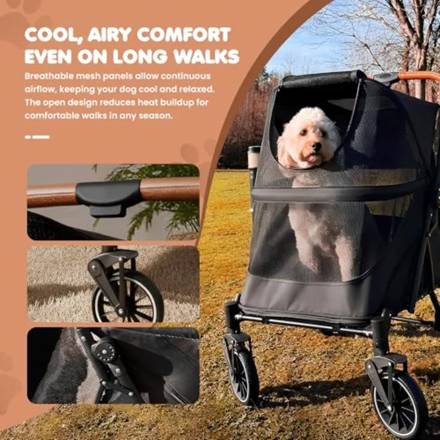 Premium All-Terrain Dog Stroller with Carbon Steel Frame for Medium Dogs — Max 55 lbs