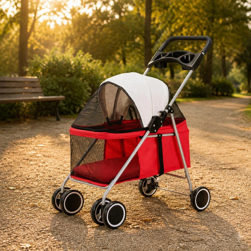 Foldable Twin-Wheel Pet Stroller Carrier for Outdoor Transport