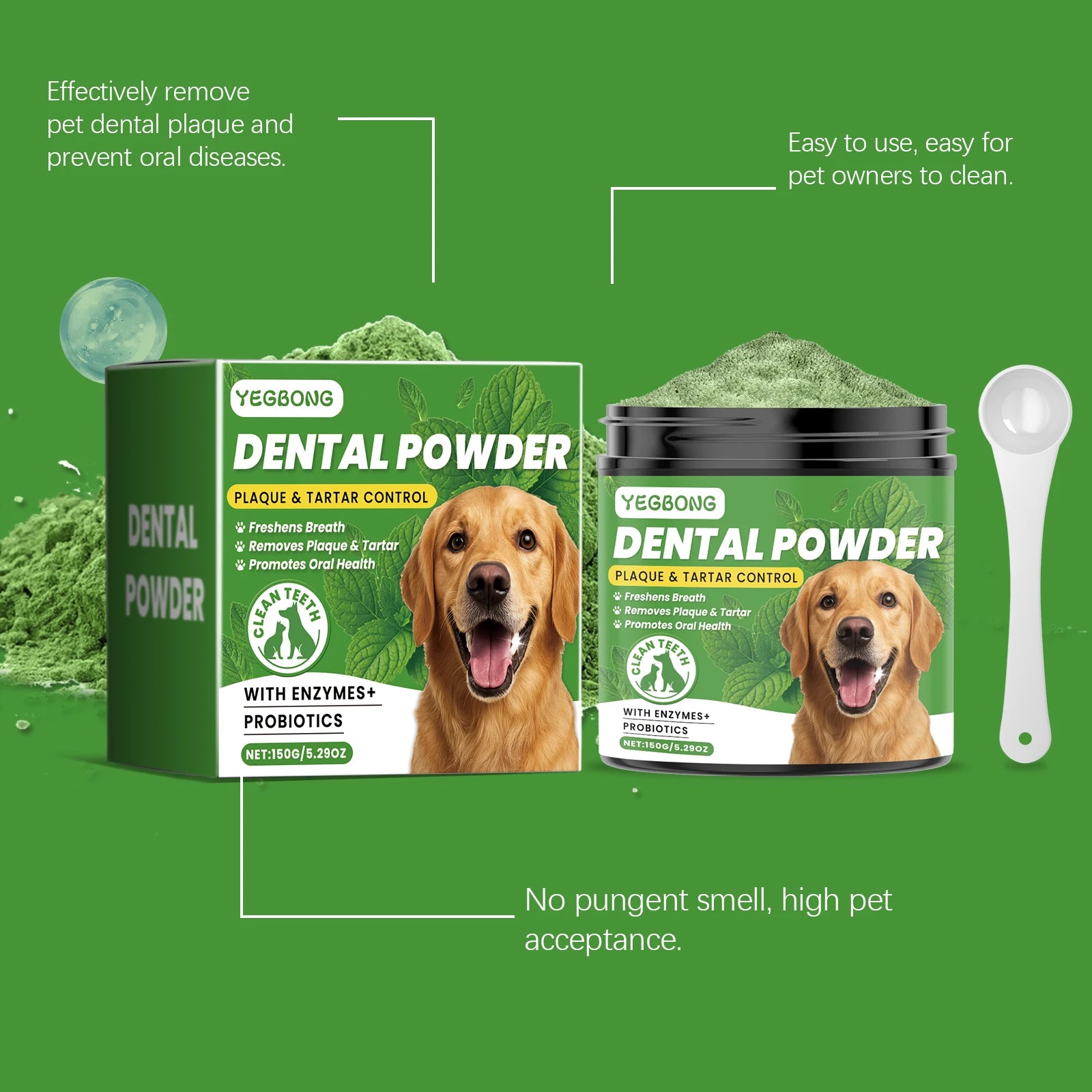 Dog & Cat Teeth Cleaning Powder — Removes Tartar, Stains & Bad Breath