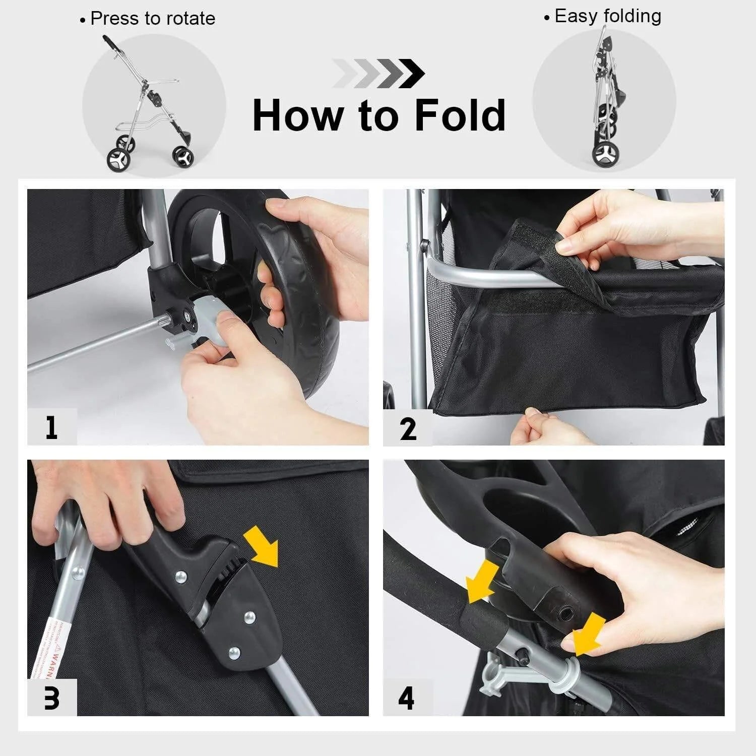 Waterproof Foldable 3-Wheel Pet Stroller with Removable Cage Carrier for Cats & Dogs