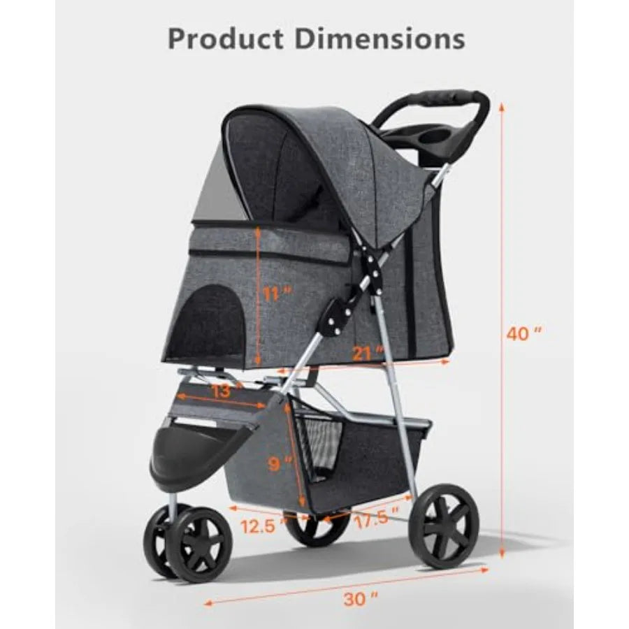 OS MOTOR 3-Wheel Portable Foldable Jogger Pet Stroller for Small & Medium Dogs, Cats & Puppies