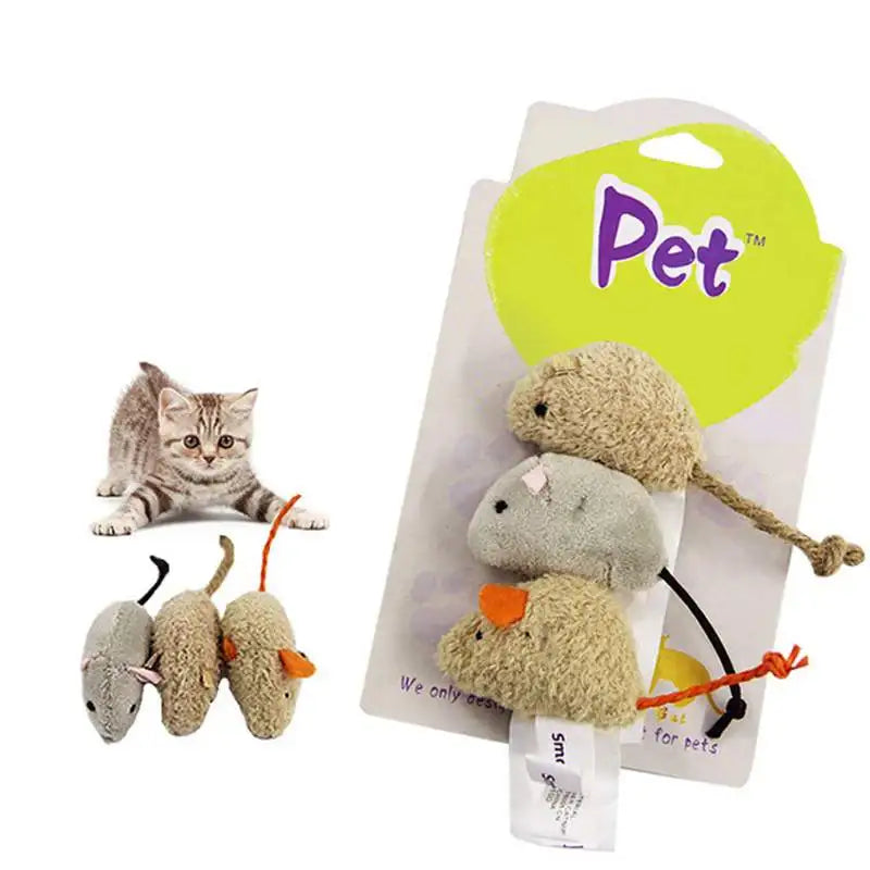 3-Piece Plush Mouse Cat Toy Set — Soft Training Toys for Kittens
