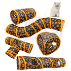 Halloween Pumpkin Cat Play Tunnel — Foldable Crinkle Pet Tunnel with Toy Attachment