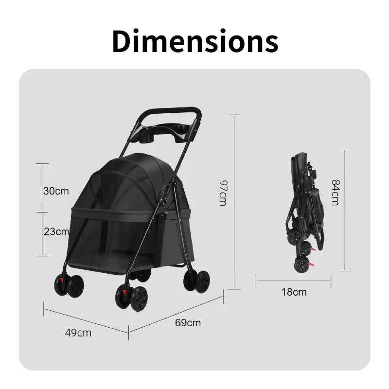 Foldable Small Dog Pet Stroller with Built-In Pet Dish — Convenient On-the-Go Feeding Cart