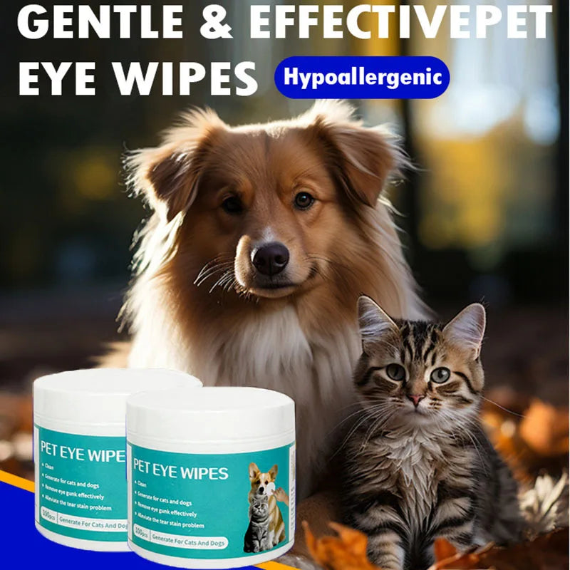 Pet Eye Wipes — Removes Tear Marks, 100-Count, Dogs & Cats