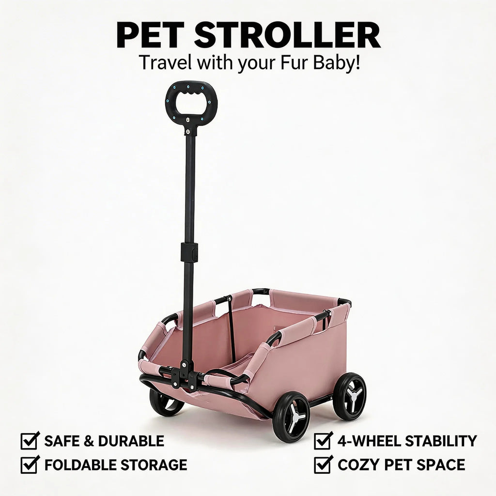 Lightweight Folding 4-Wheel Rolling Cat Carrier Trolley with Shock-Absorbing Wheels