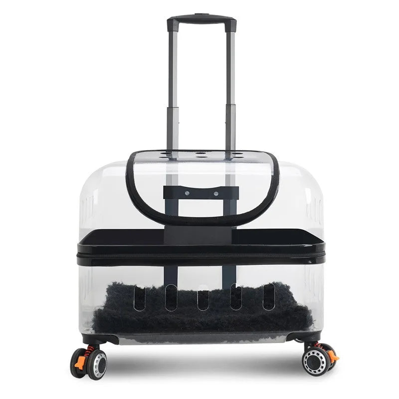 Transparent Plastic Pet Trolley Backpack with Universal Wheels & Zipper