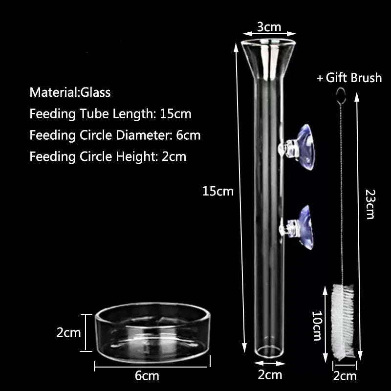 Glass Aquarium Shrimp Feeder Bowl & Tube (Transparent, Food Dish)