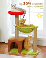 35in Cat Tree with Sisal Posts, Hammock & Flower Bed, Brown