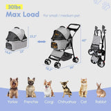 Pet Stroller 4 Wheels Dog Cat Stroller or Small Medium Dog Cats Carrier Jogger Travel oldable Puppy with Detachable Carrier