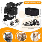3-Wheel Foldable Pet Stroller with Breathable Mesh Canopy & Cup Holders for Dogs & Cats