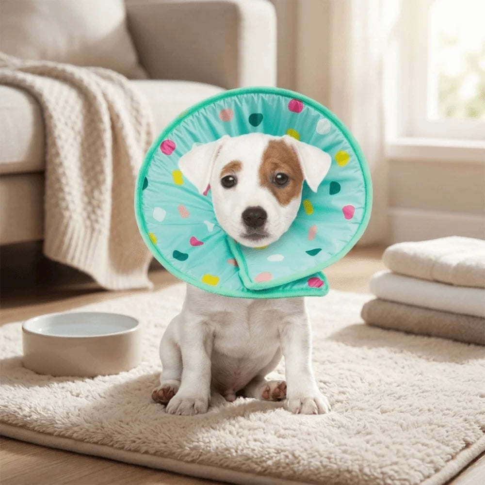 Sponge Padded Pet Recovery Ring (Polka Dot, Anti-Lick, Flexible Frame)