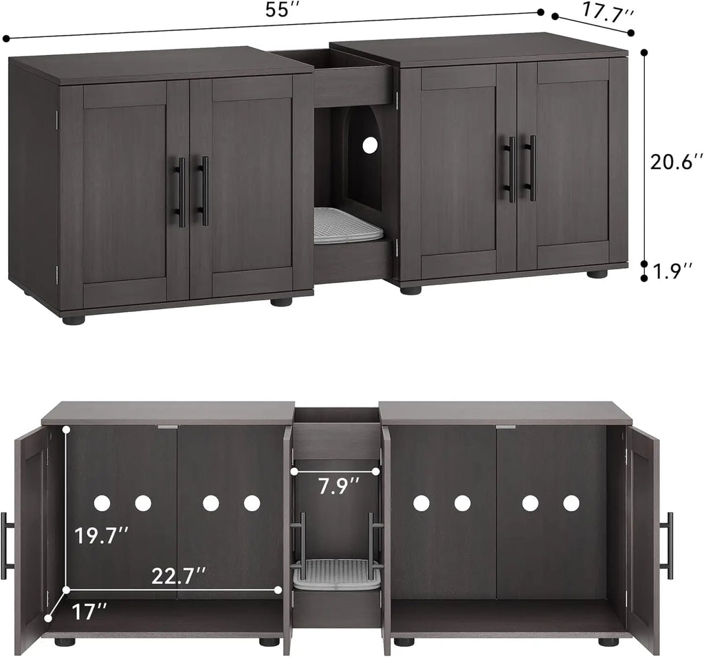 3-in-1 Wooden Cat Litter Box Cabinet with Scratching Pad