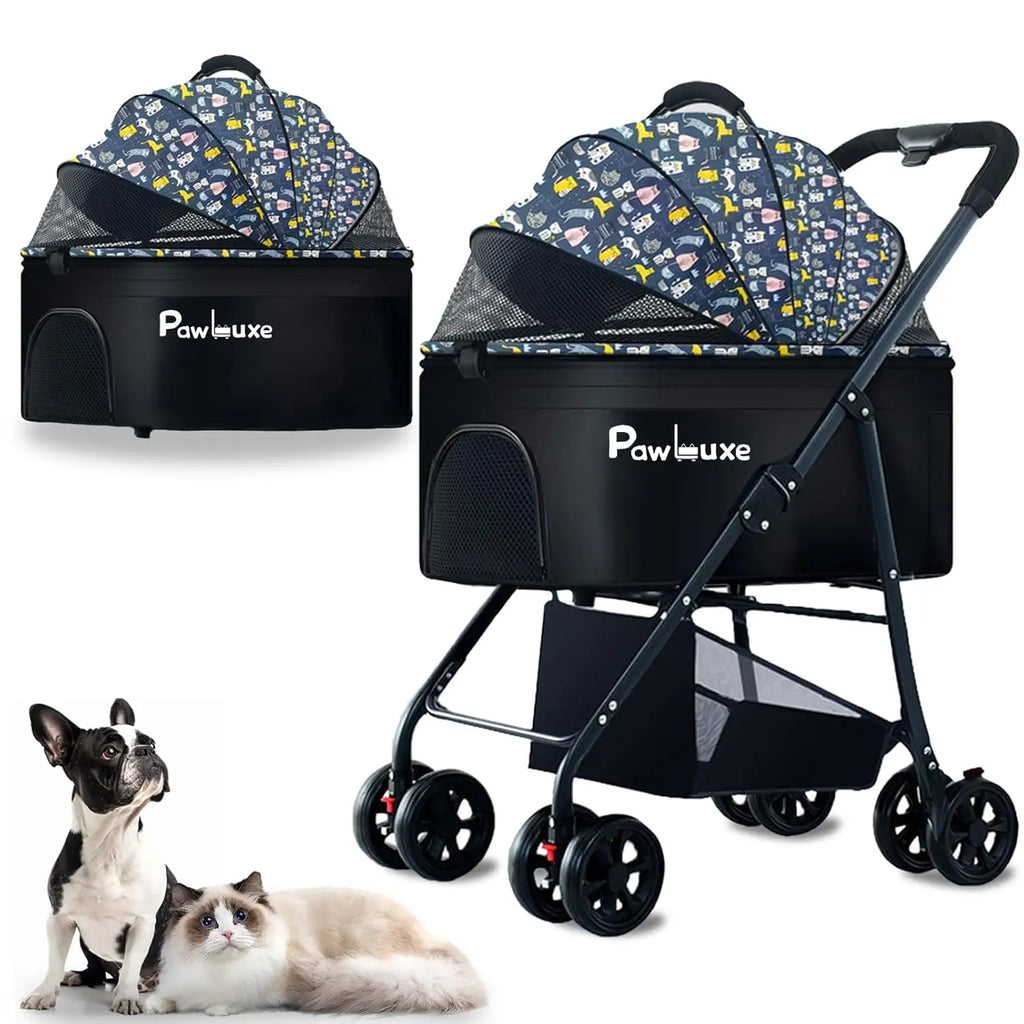 4-in-1 Easy-Fold Pet Stroller with Detachable Carrier for Dogs & Cats — Max 55 lbs