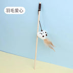 Feather Wand Cat Teaser with Wood Handle — Interactive Wand Toy
