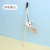 Feather Wand Cat Teaser with Wood Handle — Interactive Wand Toy