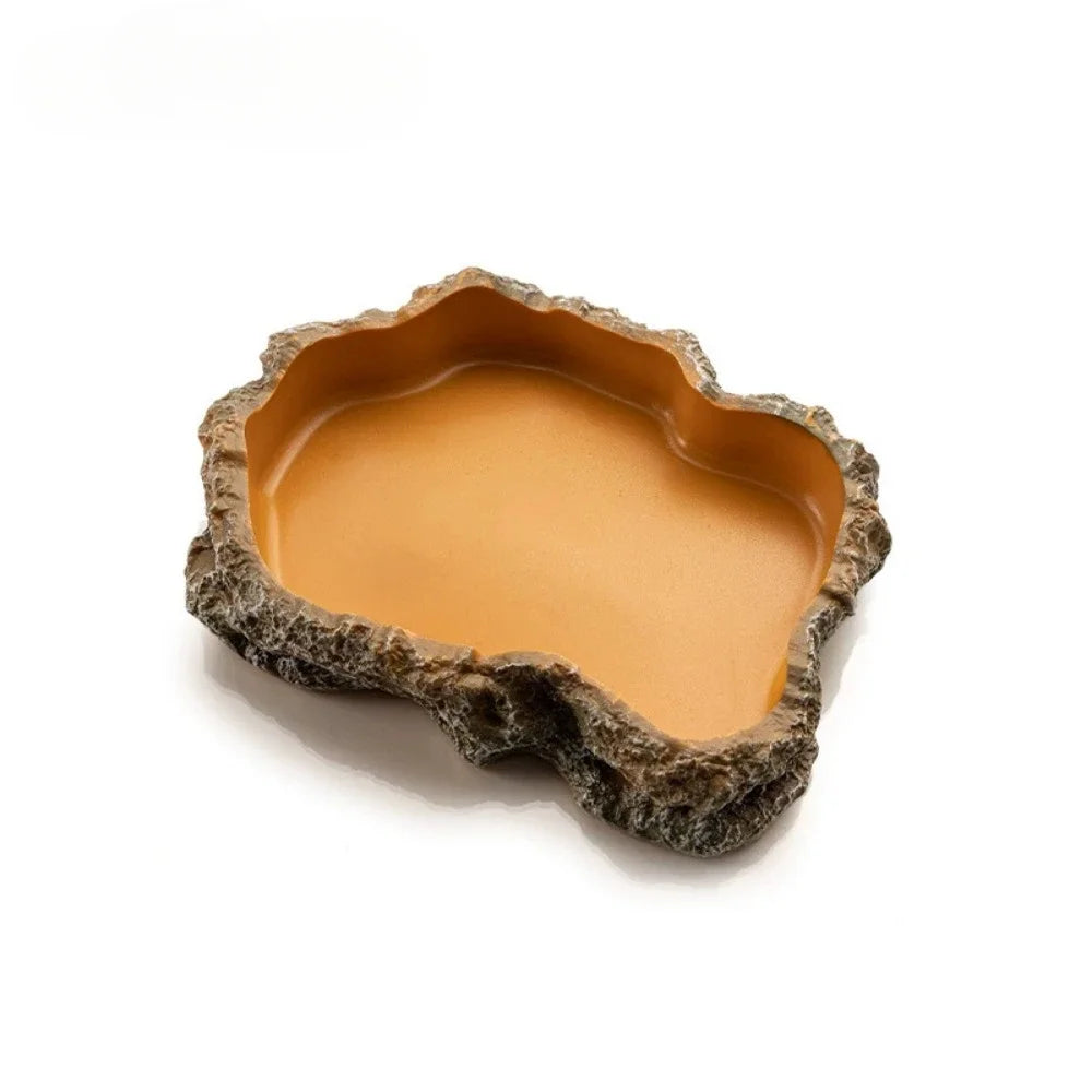 Resin Rock Terrarium Bowl — Natural-Look Feeder Dish, XS Size