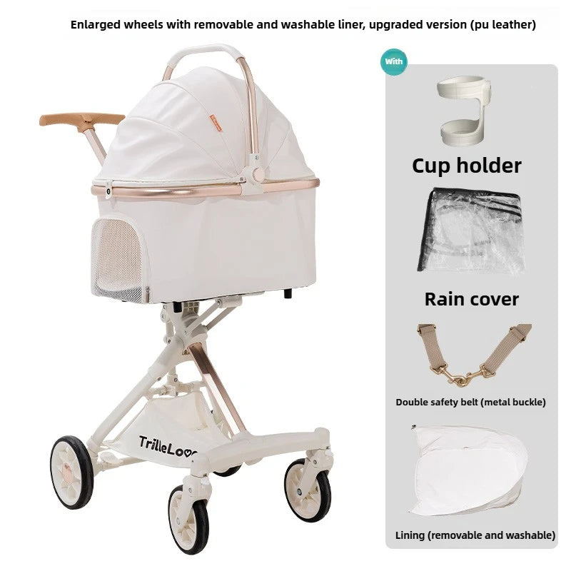 Luxury PU Leather Foldable Cat & Dog Travel Stroller — Lightweight