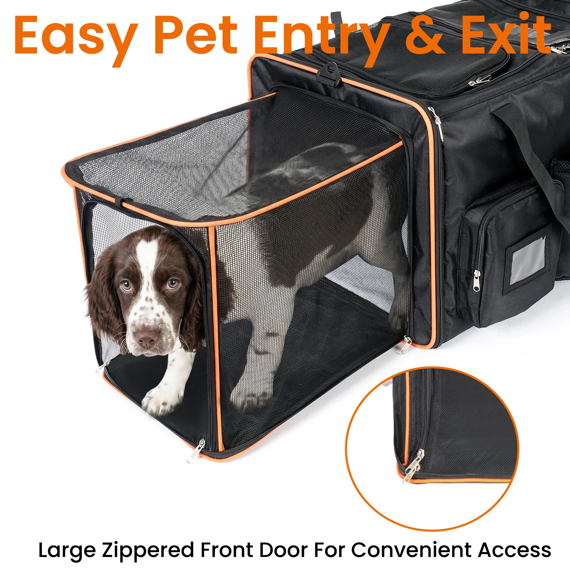 Expandable Foldable Double Rolling Pet Carrier for 2 Cats with Removable Divider