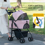 3-in-1 Folding Dog Stroller (4-Wheel, Detachable Carrier)