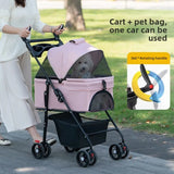 3-in-1 Folding Dog Stroller (4-Wheel, Detachable Carrier)