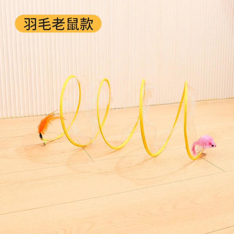 Foldable S-Shaped Cat Tunnel — 8-Channel Steel Wire Frame for Multi-Cat Play