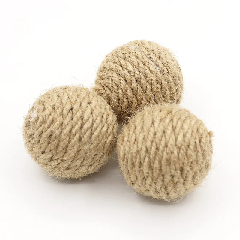 Hand-Woven Hemp Rope Cat Ball Set — Crinkle Sound Scratch Toy