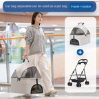 Ultra-Breathable Mesh One-Hand Folding Pet Stroller with Dual Zippered Doors & Detachable Carrier for Dogs & Cats