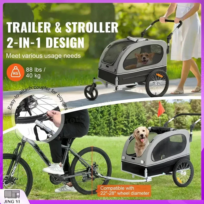 2-in-1 Foldable Pet Stroller & Dog Bike Trailer with Quick-Release Wheels — Bicycle Carrier for Dogs & Cats
