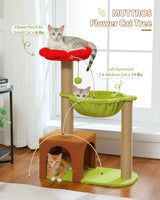35in Cat Tree with Sisal Posts, Hammock & Flower Bed, Brown