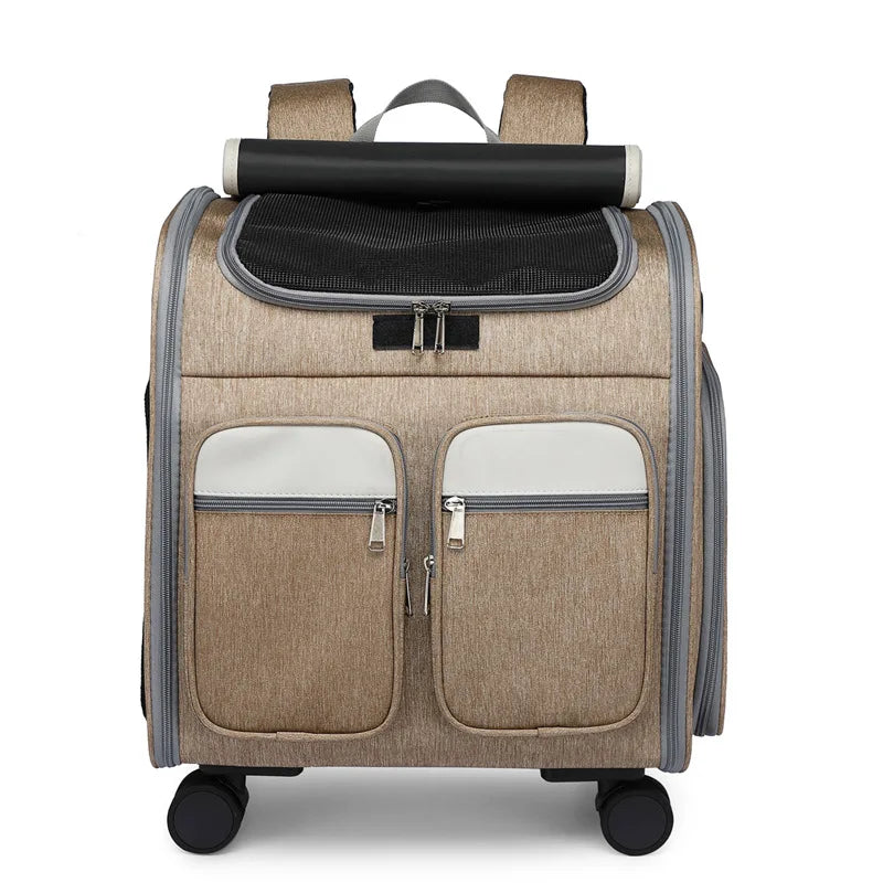 Luxury Foldable Wheeled Pet Trolley Carrier Bag with Telescopic Handle — Approved Travel Case