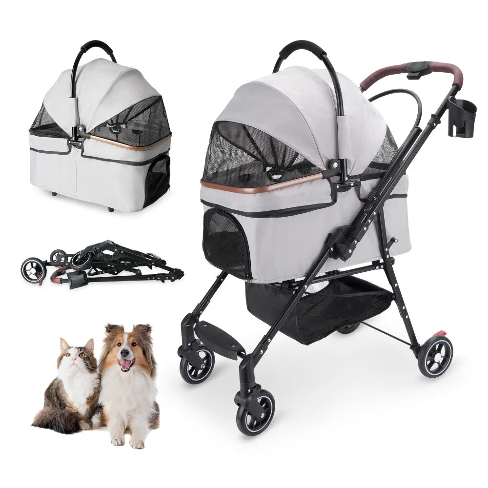 4-Wheel Pet Stroller with 360-Degree Rotating Wheels & Separable Carrier for Dogs & Cats