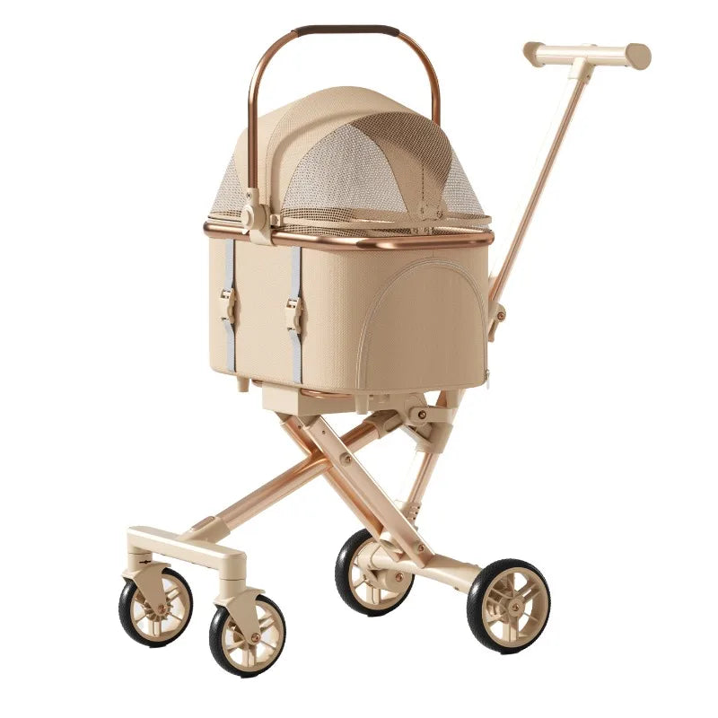 Stylish Foldable Pet Dog Trolley with Detachable Carrier for Small Dogs & Cats