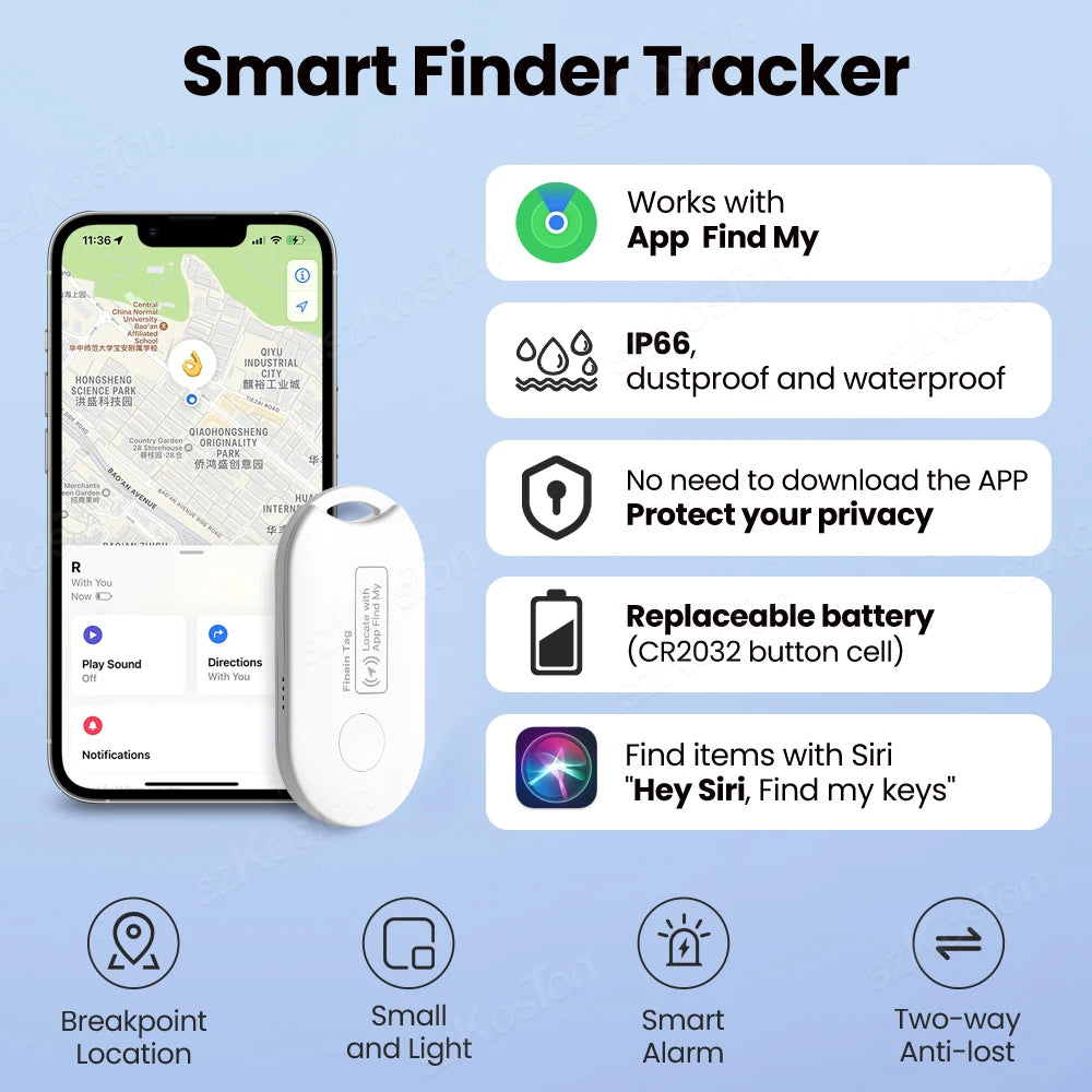 Bluetooth Smart Tag GPS Locator for Luggage & Keys - Apple Find My Compatible (iOS)