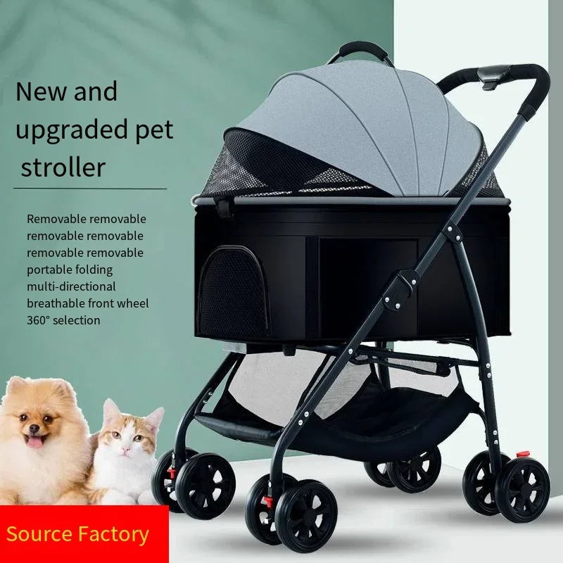 3-in-1 Lightweight Foldable Pet Stroller for Small & Medium Dogs & Cats — Outdoor Carrier with Car Seat Mode