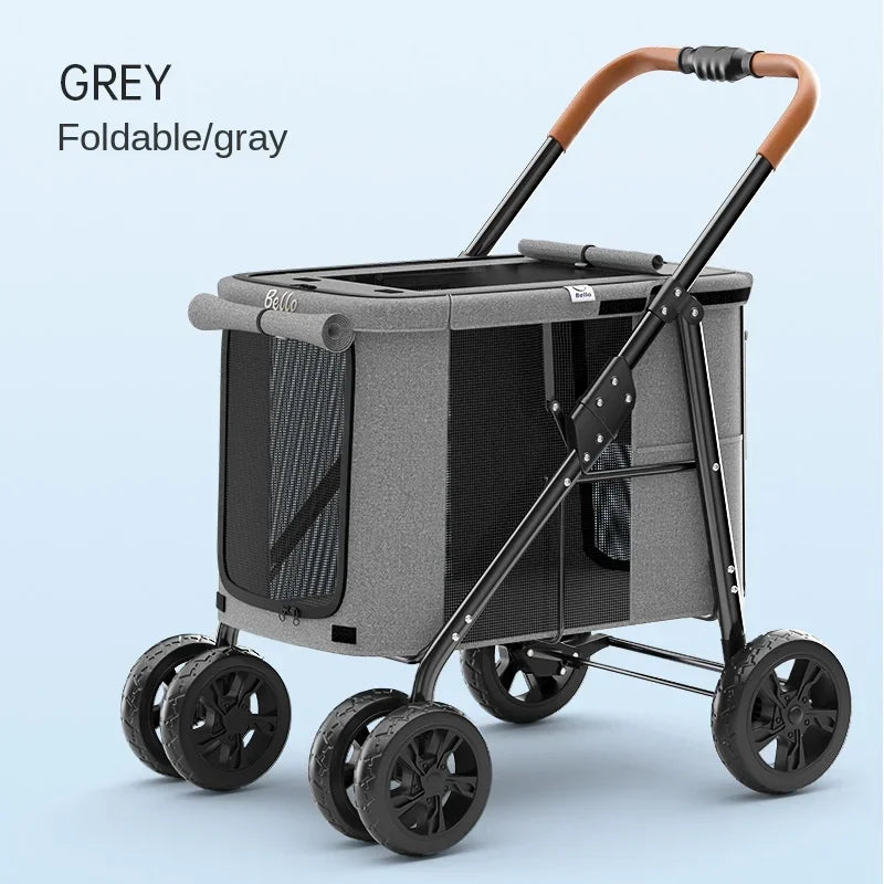 Multifunctional Large-Space Pet Stroller Trolley Case with Wheels for Multiple Pets — Up to 66 lbs