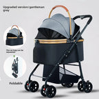 Foldable Pet Stroller with Detachable Cage for Teddy Dogs & Cats — Lightweight Outdoor Travel Trolley