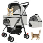 3-in-1 Foldable 4-Wheel Pet Stroller with Detachable Carrier & Mesh for Small Pets